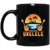 Funny Ukulele Beside The Beach And Palm Tree Hawaiian Musician Black Mug