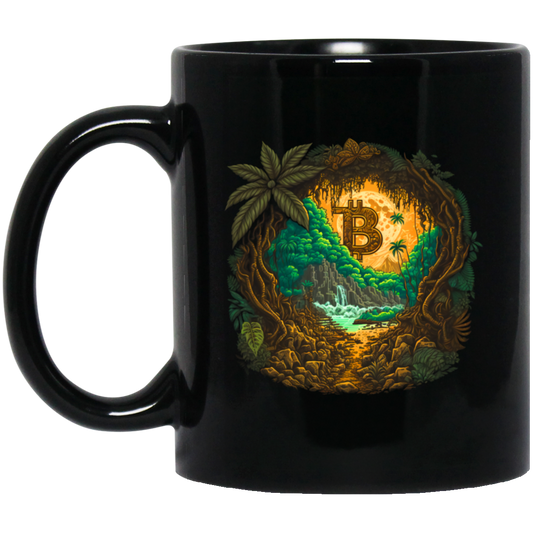 Love Bitcoin Gift, Bitcoin In The Jungle, Secret Forest, Mystery Jungle Black Mug