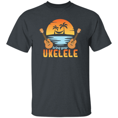 Funny Ukulele Beside The Beach And Palm Tree Hawaiian Musician Unisex T-Shirt