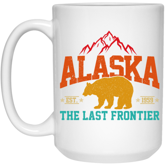 Cool Alaska The Last Frontier Grizzly Bear Souvenir Vintage White Mug