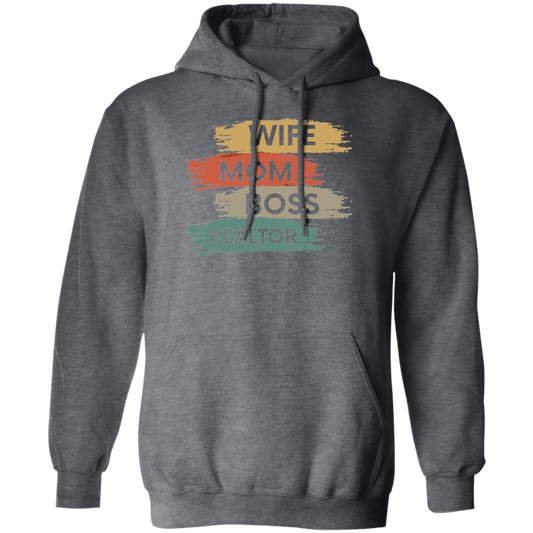 Love Wife Love Mom, Mom As Wife As Boss, Realtor Mom, Retro Mother Gift Pullover Hoodie