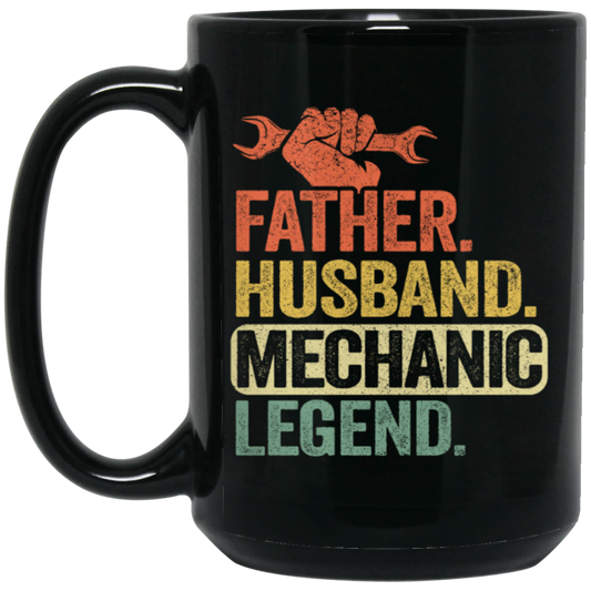 Mechanic Lover, Father Husband Mechanic Legend, Retro Mechanic Black Mug