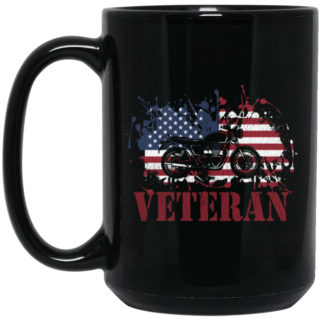 Motorcycle Veteran, Military Biker, American Flag, American Veteran Black Mug