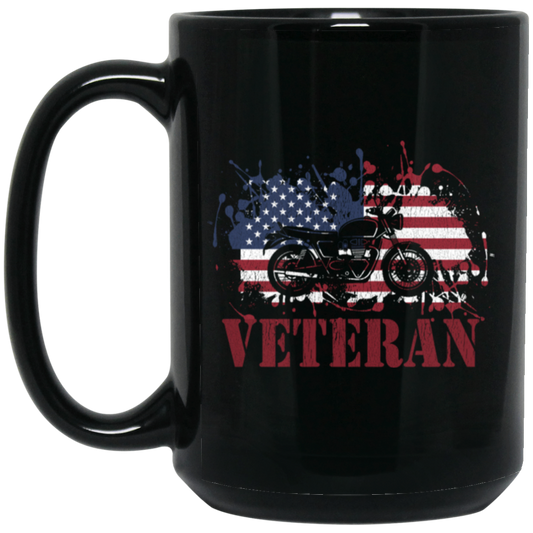 Motorcycle Veteran, Military Biker, American Flag, American Veteran Black Mug