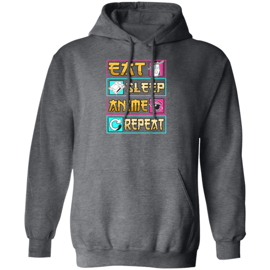 Funny Anime Eat Sleep Repeat Saying, Anime Fan Pullover Hoodie