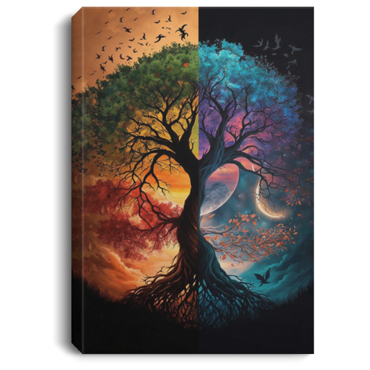 A Beautiful Painting With Tree Of Life Canvas, Picture Of Day And Night, Watercolor Tree