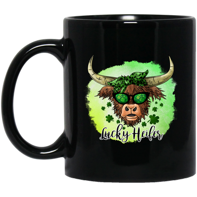 Bull Head Gift, Patricks Cow Lover, Lucky Heifer Gift, Bull And Shamrock Black Mug