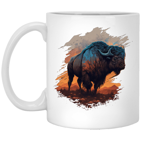 Buffalo Love Gift, Buffalo On A Field, Vintage Style, Cool Buffalo White Mug