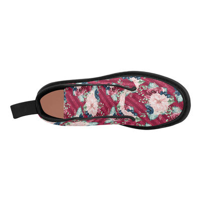 Floral Burgundy Shoes, Romance Bootes, Watercolor Flowers Martin Boots for Women