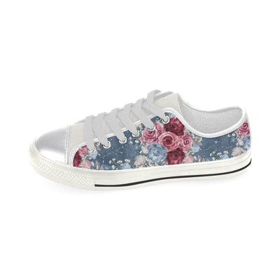 Floral Shoes, Burgundy Navy Floral Women's Classic Canvas Shoes