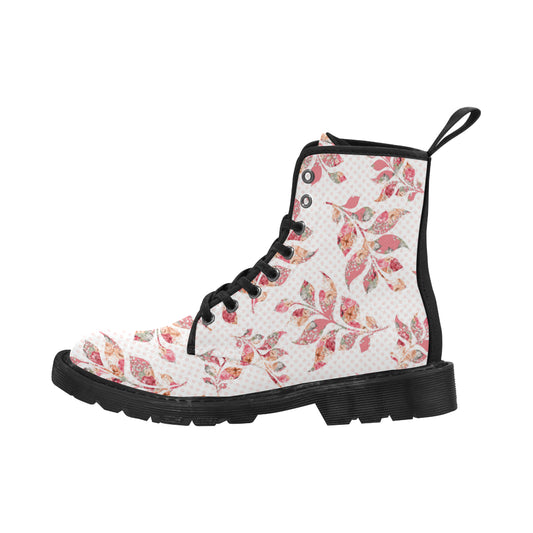 Autumn Leaves Boots, Pink Leaves Martin Boots for Women