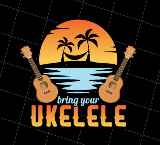 Funny Ukulele Beside The Beach And Palm Tree Hawaiian Musician, Png Printable, Digital File