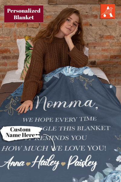 Personalized Blanket, Custom Name Letter Blue Style Blankets Gift, Gift For Mom BL22