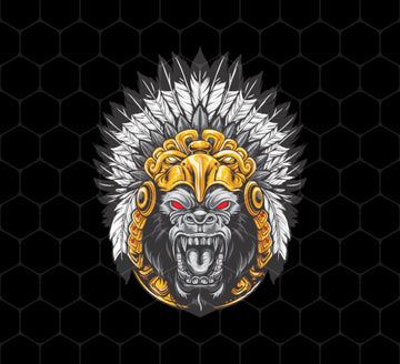 Gorilla Wearing Aztec Headdress, Scare Of Giant Gorilla, Aztec Headdress, Png Printable, Digital File