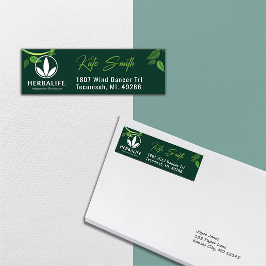 Dark Green Herbalife Address Label Card, Personalized Herbalife Custom QR Cards HE01