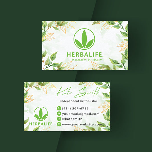Green Watercolor Herbalife Business Card, Personalized Herbalife Business Cards HE02