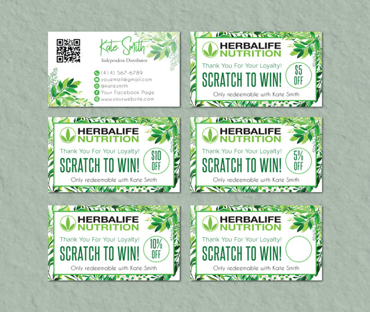 Natural Herbalife Scratch To Win Card, Personalized Herbalife Custom QR Cards HE07