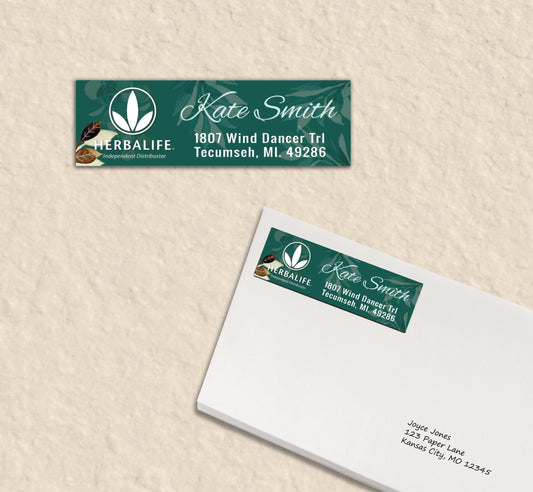 Green Luxury Herbalife Address Label Card, Personalized Herbalife Custom QR Cards HE08