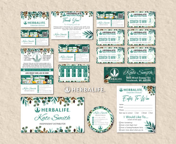 Green Leaves Style Herbalife Marketing Bundle, Personalized Herbalife Business Cards HE08