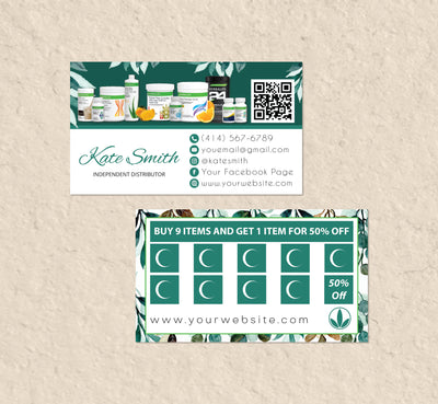 Green Luxury Style Herbalife Marketing Bundle, Personalized Herbalife Business Cards HE08