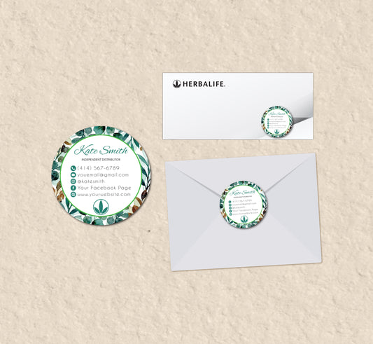 Green Leaves Style Herbalife Stickers, Personalized Herbalife Custom QR Cards HE08
