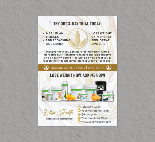 Gold Luxury Herbalife 3 Days Trial Card, Personalized Herbalife Business Cards HE09