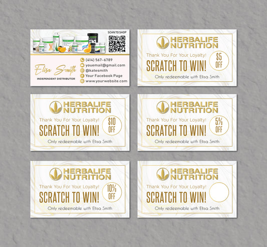 Gold Luxury Herbalife Scratch To Win Card, Personalized Herbalife Custom QR Cards HE09
