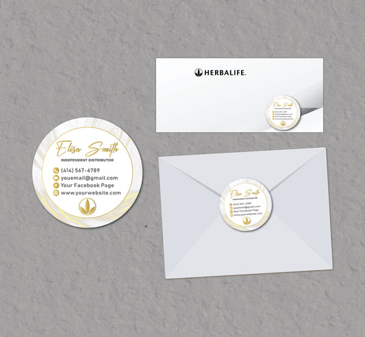 Gold Luxury Herbalife Stickers, Personalized Herbalife Custom QR Cards HE09