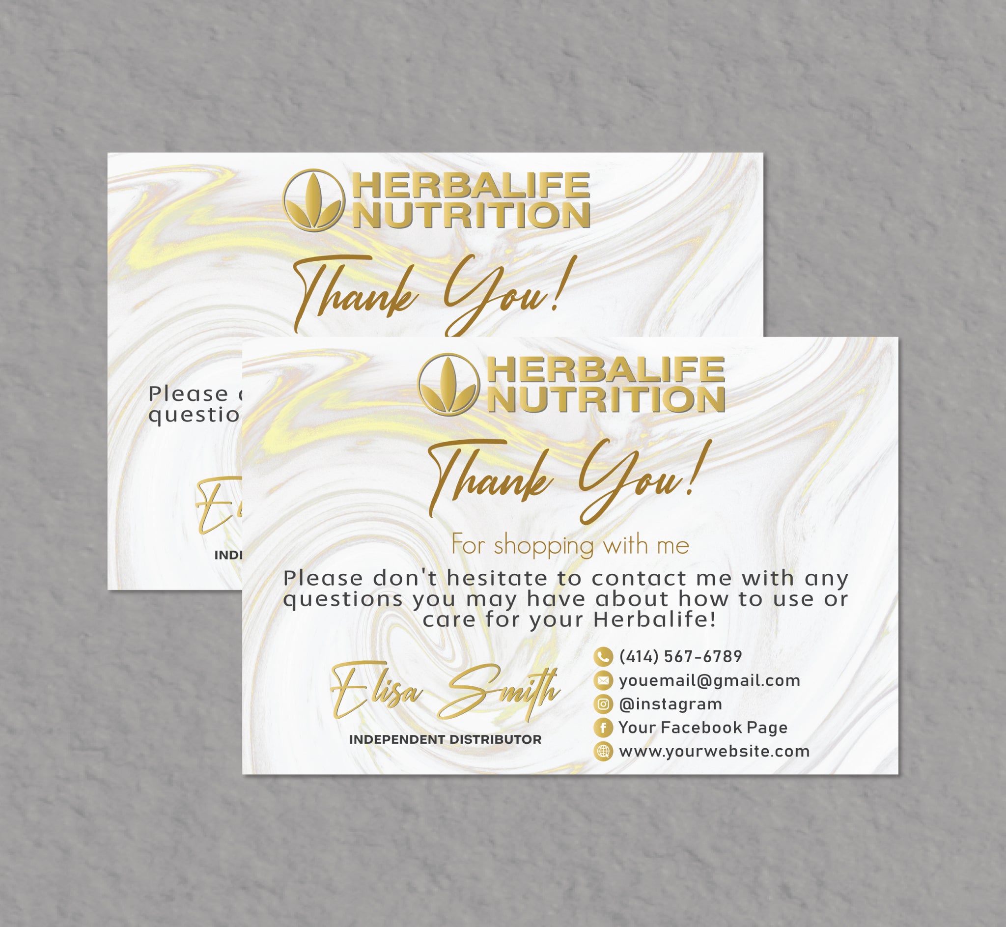 Gold Luxury Herbalife Thank You Card, Personalized Herbalife Business Card HE09