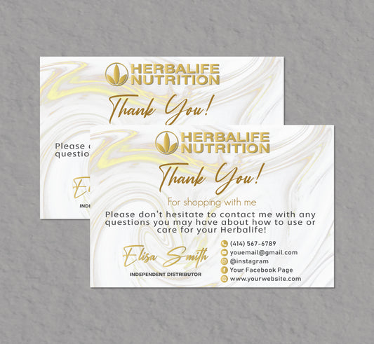 Gold Luxury Herbalife Thank You Card, Personalized Herbalife Business Card HE09