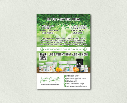 Green Natural Herbalife 3 Days Trial Card, Personalized Herbalife Business Cards HE11