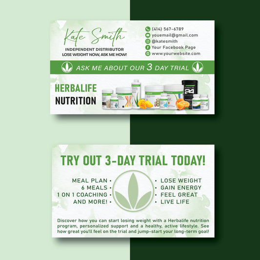 Leaf Herbalife Business Card, Personalized Herbalife Custom QR Cards HE15