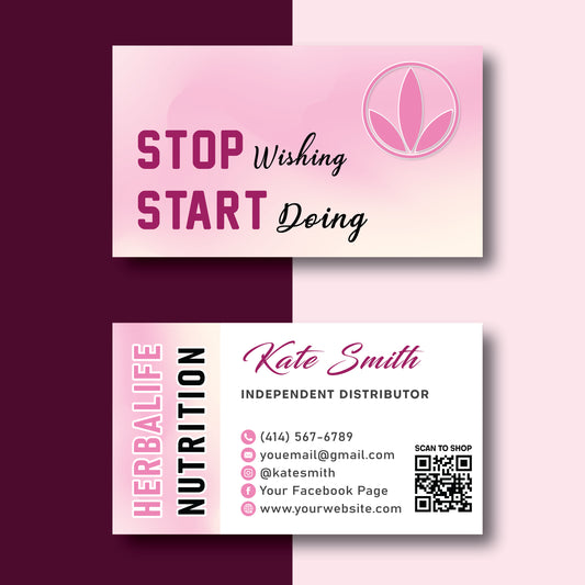 Pastel Pink Herbalife Business Card, Personalized Herbalife Custom QR Cards HE16