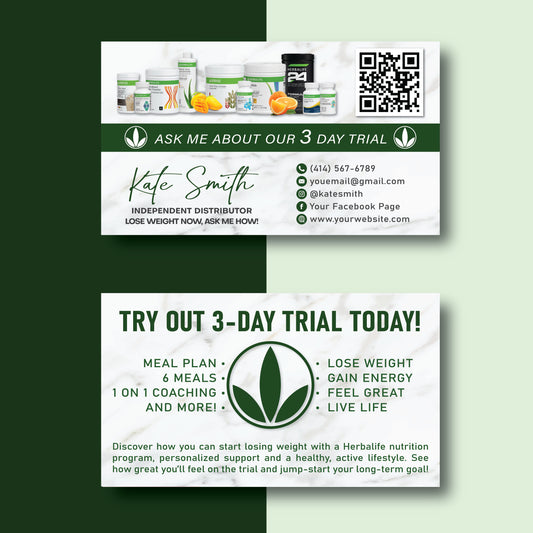 Green Marble Herbalife Business Card, Personalized Herbalife Custom QR Cards HE17