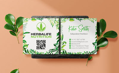 Hand Drawn Leaves Herbalife Business Card, Personalized Herbalife Custom QR Cards HE19