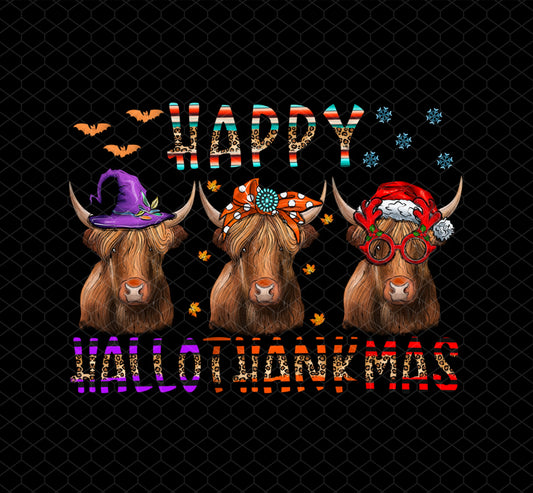 Happy Halloween Happy Thanks Giving Merry Christmas 3 Buffallo, Png Printable, Digital File