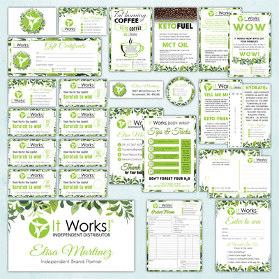 It Works Marketing Bundle, Personalized It Works Business Cards IW09 White Tone