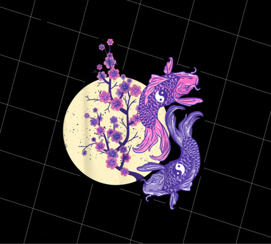 Japanese Koi Carp Fish With Cherry Blossom Gift Png, Purple Koi Png, Koi And Moon Png, Moon Under Sea Png, PNG Printable, DIGITAL File