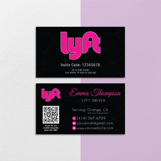 Black Modern Lyft Business Card, Driver Card, Personalized Lyft Business Cards LY01