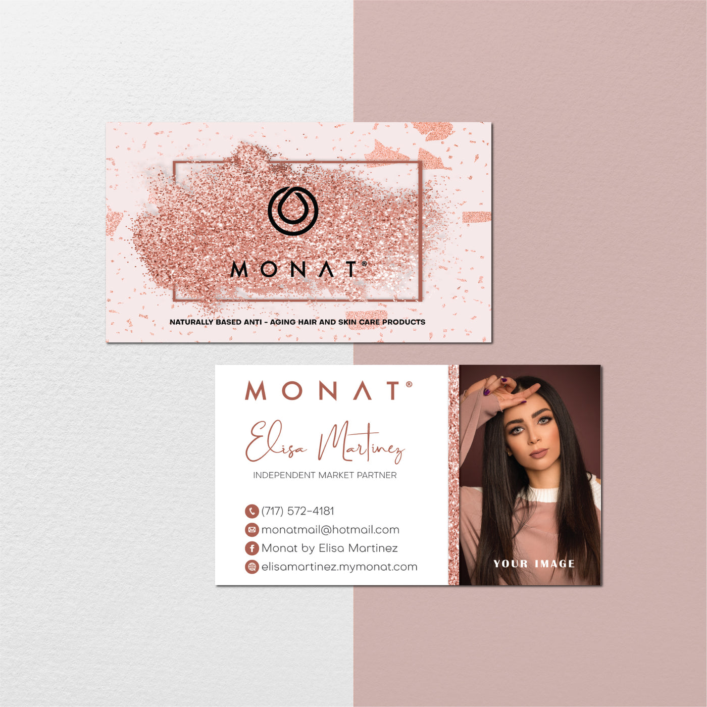 Rose Gold Monat Business Cards top 500 Printed Business Cards Personalized Calling Card Template Hair Care Card Marketing Skincare Navy Pink