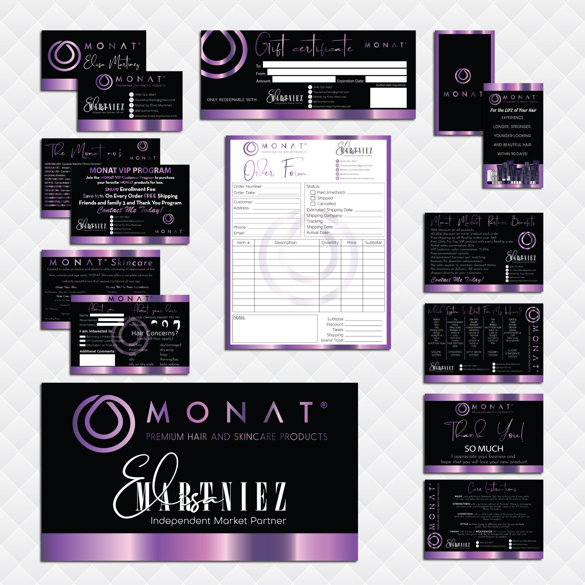 Purple Bronze Luxury Monat Marketing Bundle, Personalized Monat Full Kit Business Cards MN144