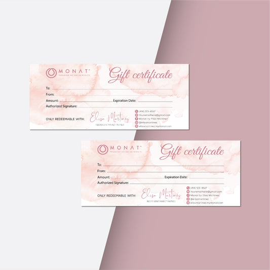 Pink Monat Gift Certificated Card, Personalized Monat QR Business Cards MN201