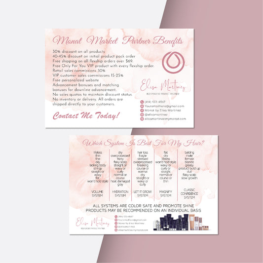 Pink Monat Partner Card, Personalized Monat QR Business Cards MN201
