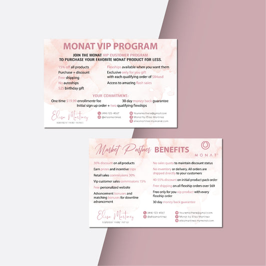 Pink Monat VIP Program - Benefit Card, Personalized Monat QR Business Cards MN201