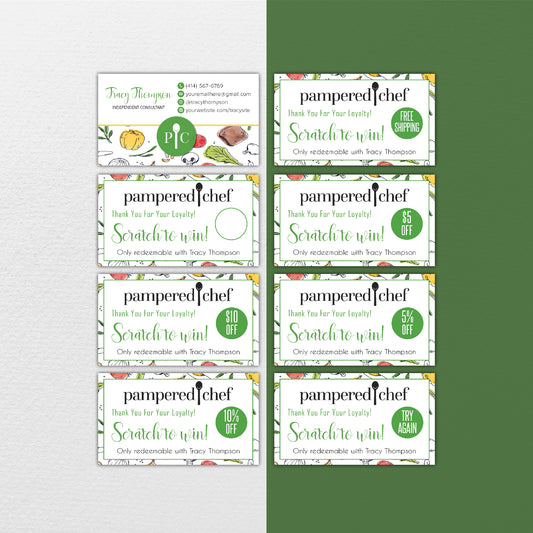 Watercolor Hand Drawing Pampered Chef Scratch To Win, Personalized Pampered Chef Business Cards PPC15