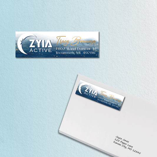Blue Gold Luxury Zyia Address Label Card, Personalized Zyia Active Cards Custom QR Code ZA44