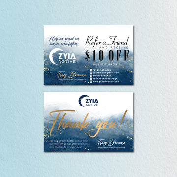 Blue Gold Luxury Zyia Referal Card, Personalized Zyia Active Cards Custom QR Code ZA44