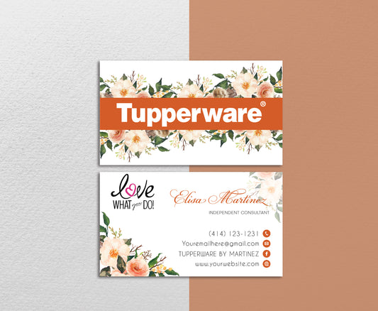 Flowers Printable Tupperware Business Card QR Code, Tupperware Business Card TW19