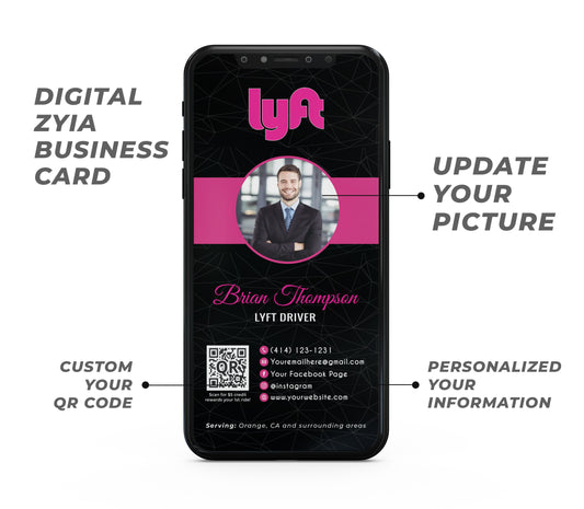 Black Digital Lyft Business Card, Ecard Lyft Custom Qr Code, Ecard Lyft Template, Personalized Lyft QR Code, Custom Lyft Cards LY02