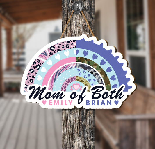 This Boy & Girl Twin-rainbow Plywood Sign is a unique and thoughtful way to show Mom your love this Mother's Day. Expertly crafted and personalized with the names of her children, this durable sign is laser engraved on high quality plywood for a lasting reminder of your love.